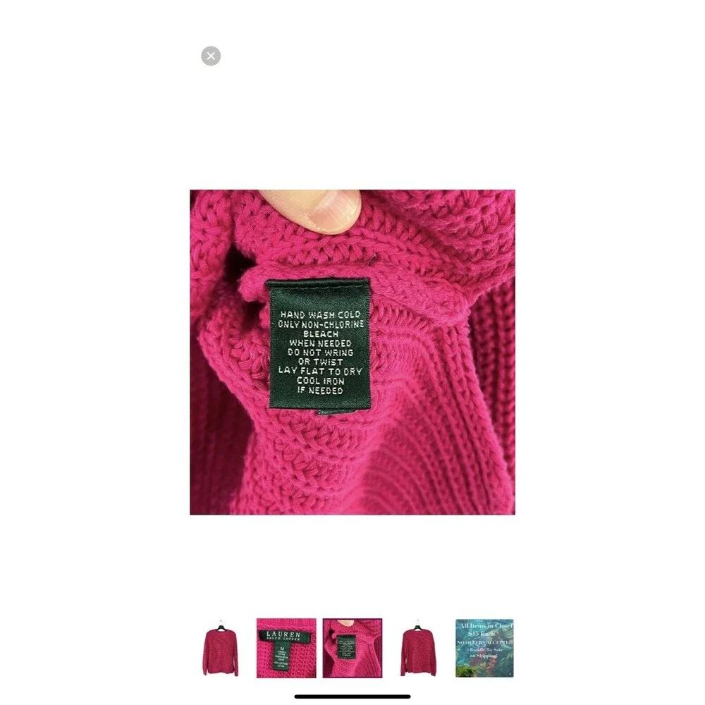 Lauren Ralph Lauren Womens Chunky Knit Pink Sweater sz M